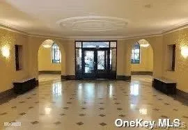 a view of a lobby with a couch