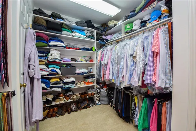a view of a lush green field with lots of plants and white house