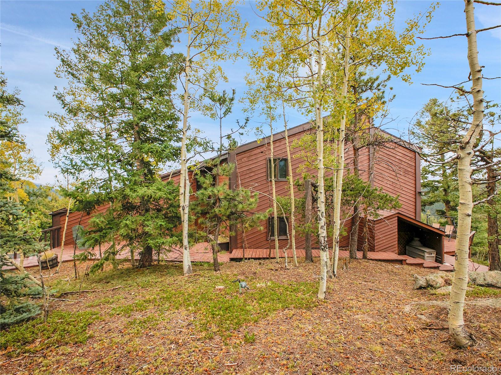 29752 Bearcat Trail Conifer, CO 80433 - Photo 3 of 50 a backyard of a house with table and chairs