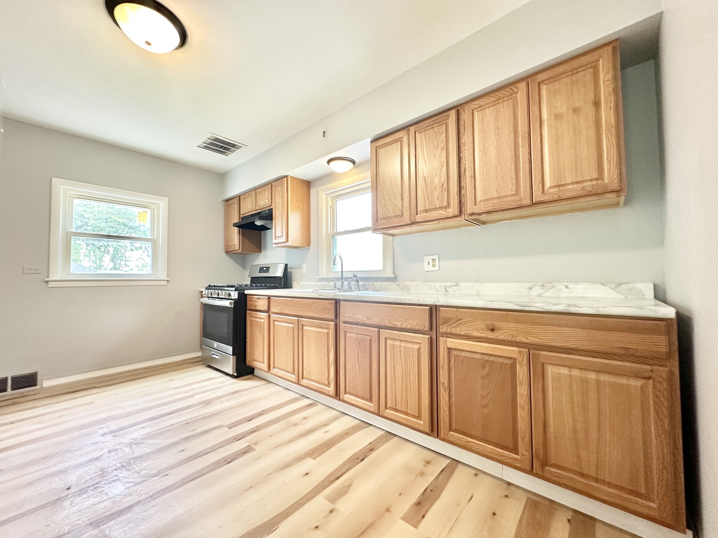 301 Illinois Avenue Elgin, IL 60120 - Photo 3 of 14 a kitchen with granite countertop a sink cabinets stainless steel appliances and a window