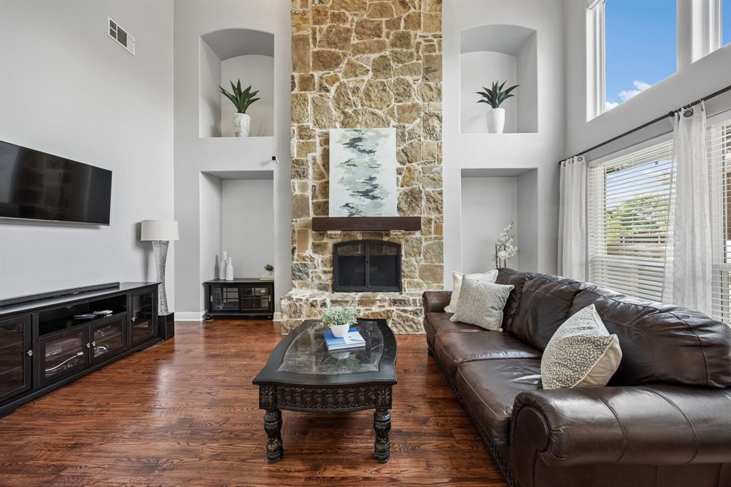 1011 Three Rivers Drive Prosper, TX 75078 - Photo 4 of 27 a living room with furniture and a fireplace