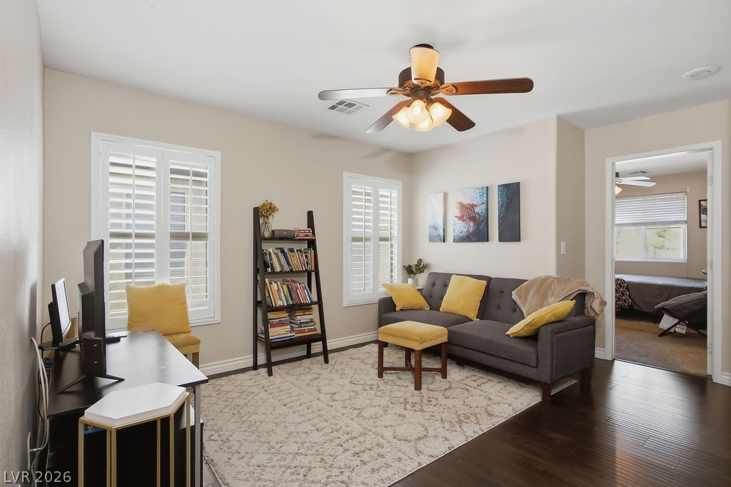 3409 Edinboro Ridge Avenue North Las Vegas, NV 89081 - Photo 20 of 51 The upstairs loft features a ceiling fan & light, laminate flooring & Plantation shutters. View is facing the 3rd & 4th bedrooms.