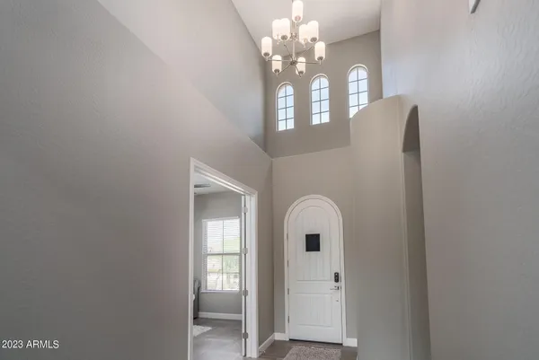 a view of a livingroom with a chandelier