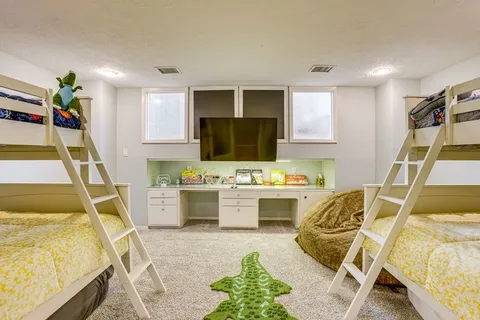 a bathroom with a shower and a toilet