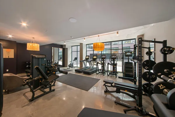 a view of a room with gym equipment