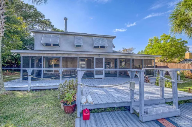 front view of a house with a patio