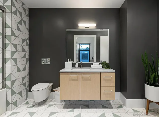 a bathroom with a toilet a sink and mirror