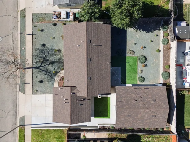 aerial view of a house with a swimming pool