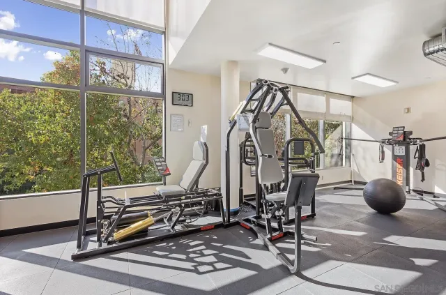 a view of a room with gym equipment