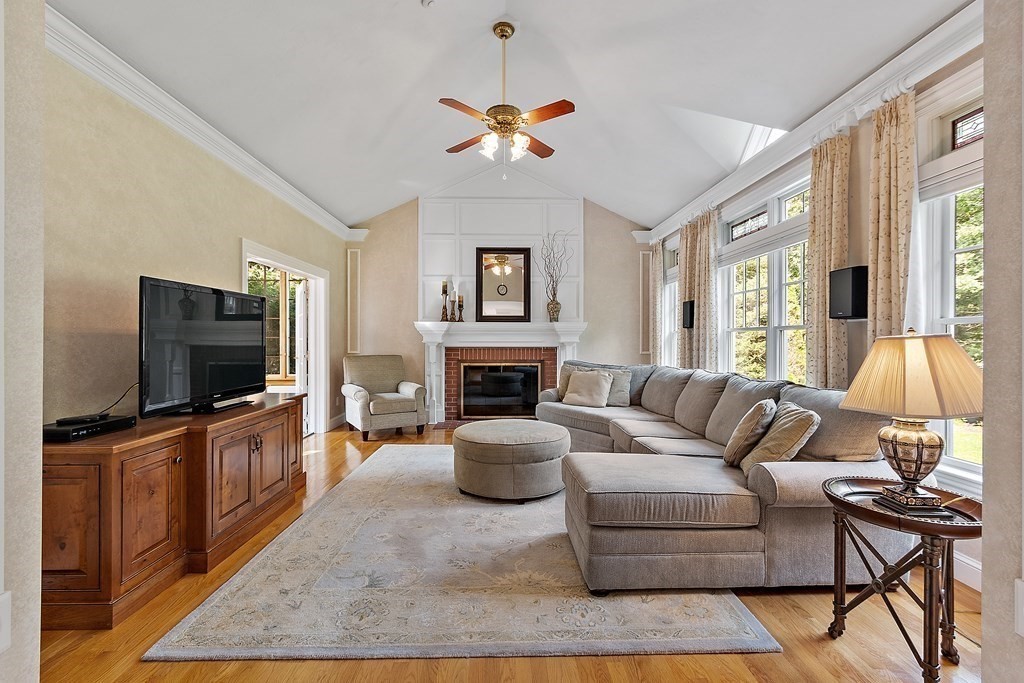 106 Fox Run Road Bolton, MA 01740 - Photo 9 of 41 a living room with furniture a flat screen tv and a fireplace