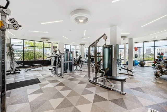 a view of a room with gym equipment