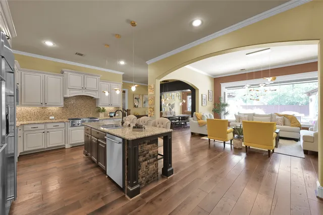 a kitchen with lots of counter top space