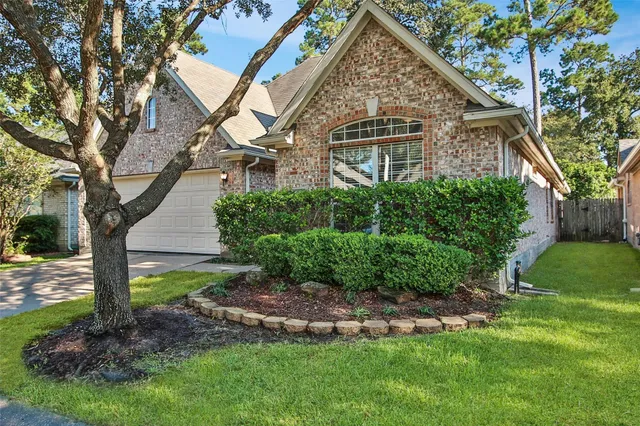 a view of a house with a yard and a large tree