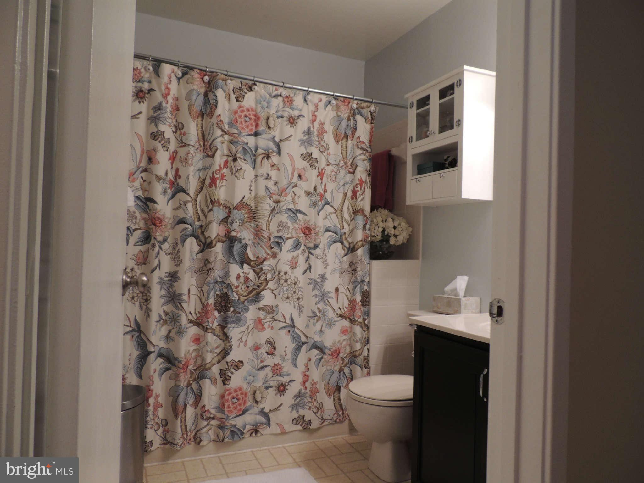 11033 Villaridge Court, Unit B Reston, VA 20191 - Photo 15 of 25 a bathroom with a toilet and a shower curtain