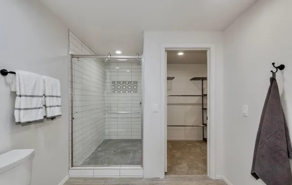 a bathroom with a shower