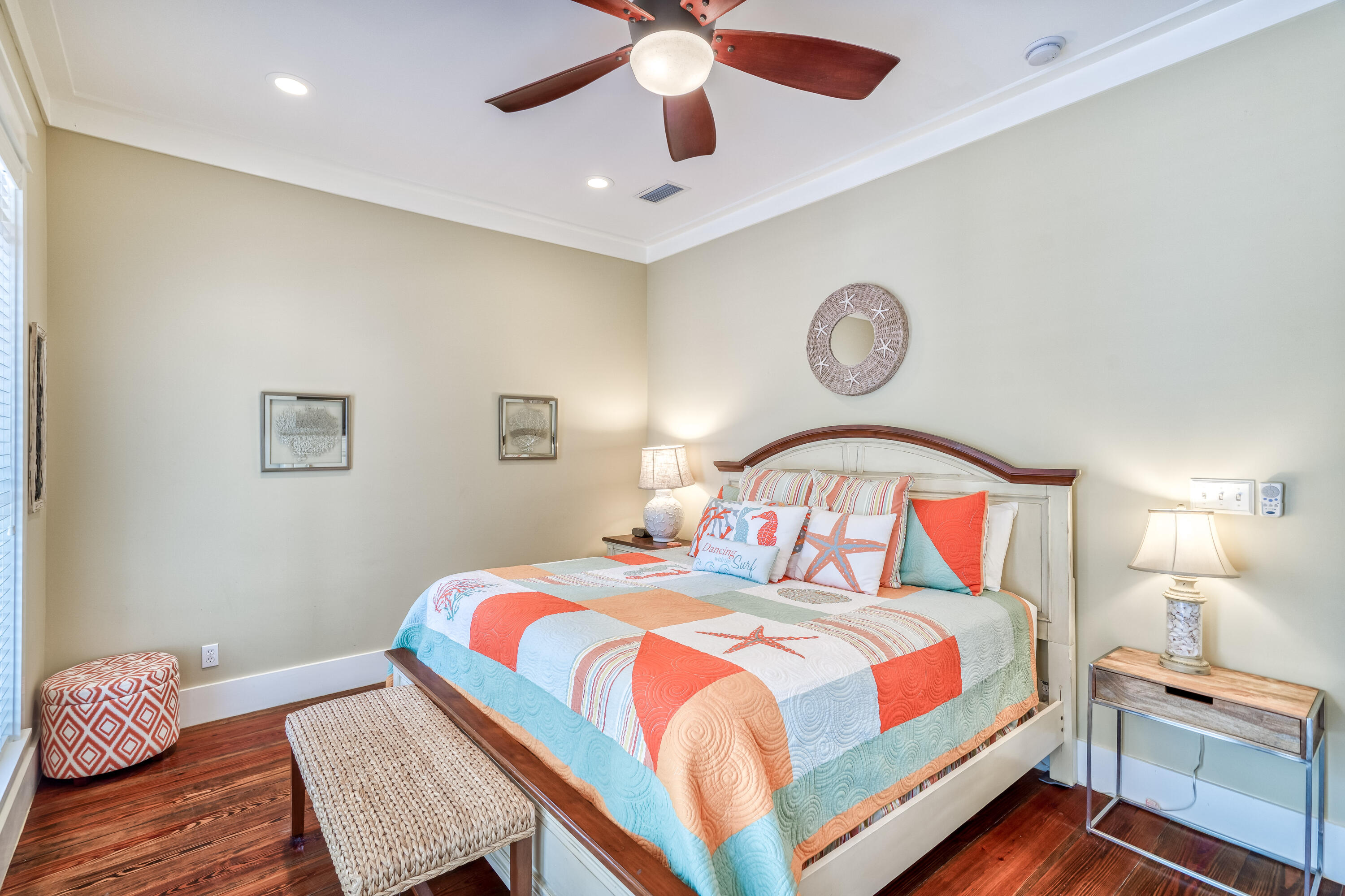 48 Cast Net Lane Inlet Beach, FL 32461 - Photo 15 of 61 a bedroom with a bed and a lamp on dresser