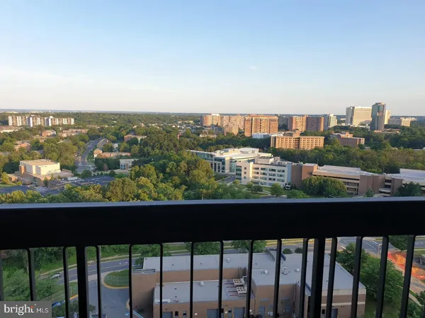 a view of a city from a balcony