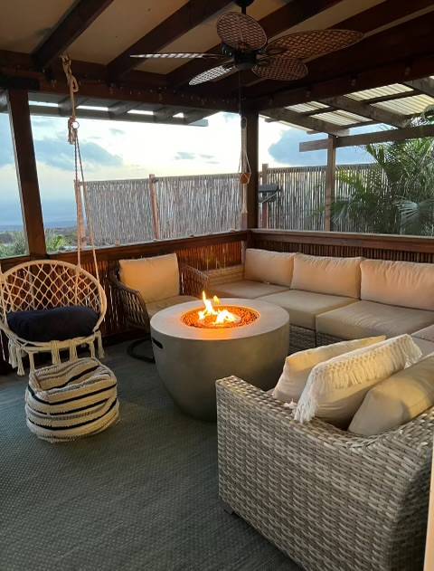 a outdoor living space with furniture and outdoor view