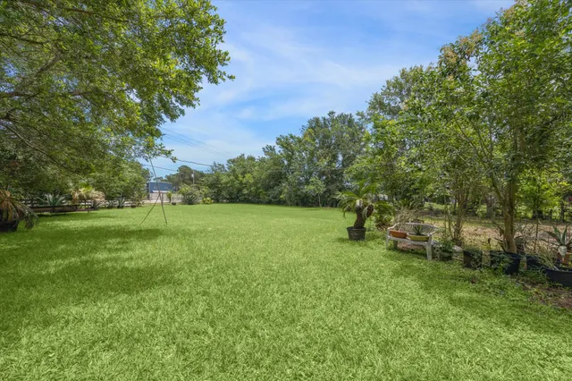 a view of a field with trees