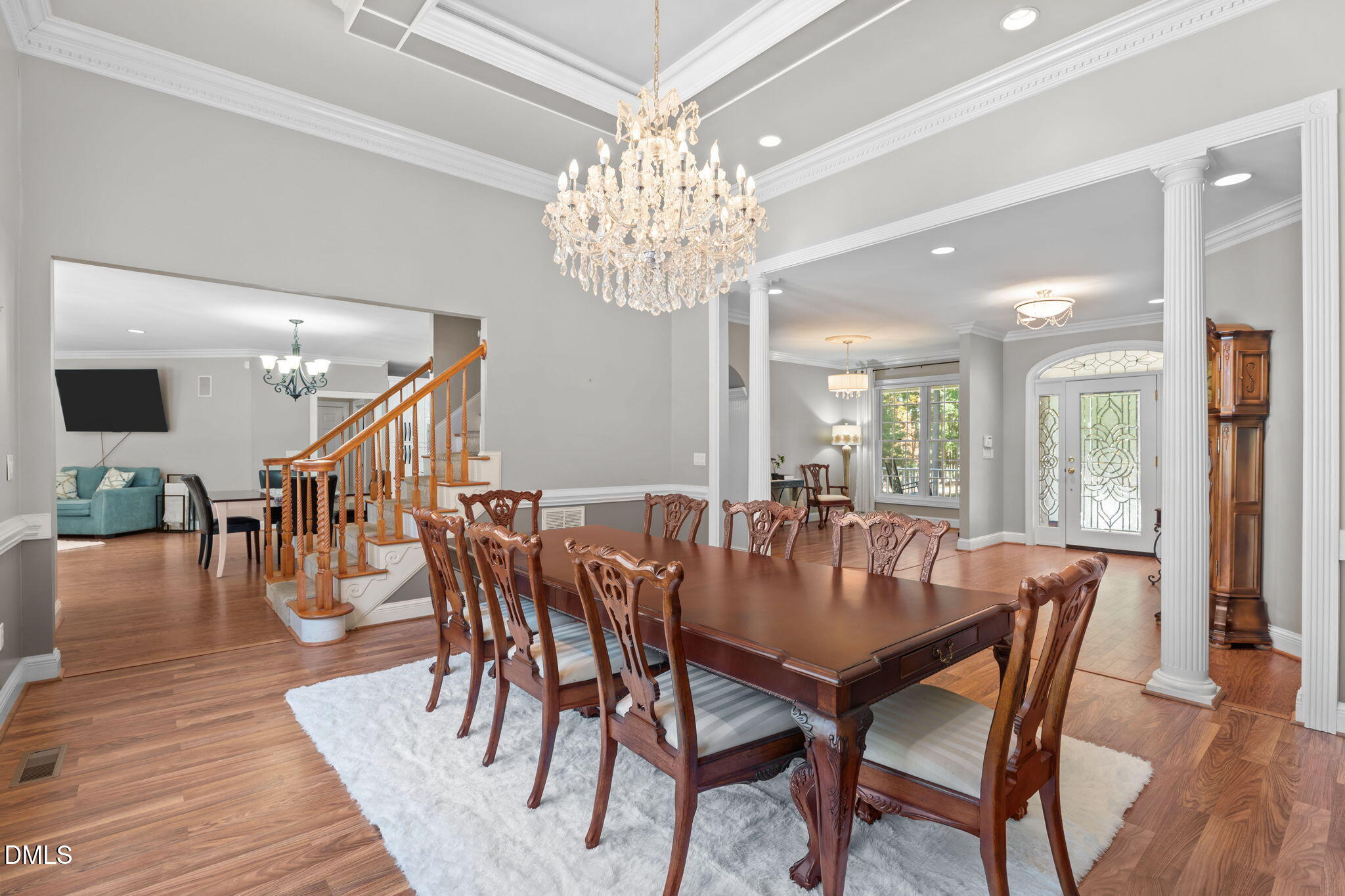 5870 Hoyt Road Middlesex, NC 27557 - Photo 10 of 33 a view of a dining room with furniture wooden floor and chandelier