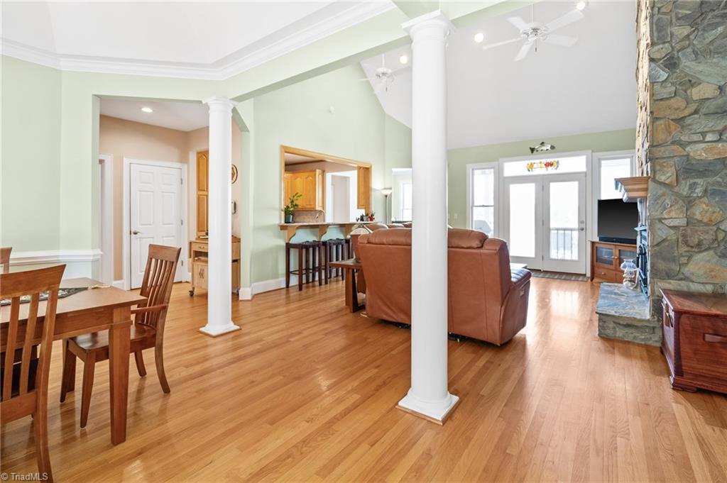 133 Lake View Road Prospect Hill, NC 27314 - Photo 6 of 50 Open concept with columns and Masonry Fireplace what views of the lake