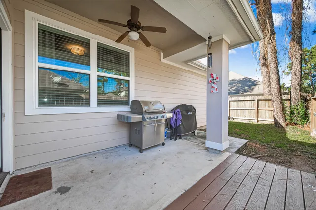 a view of backyard with seating space