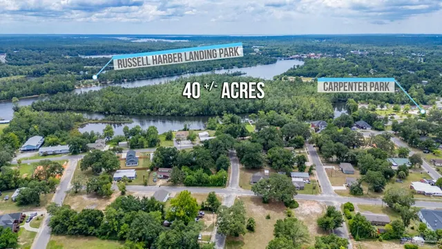a view of a lake with a city