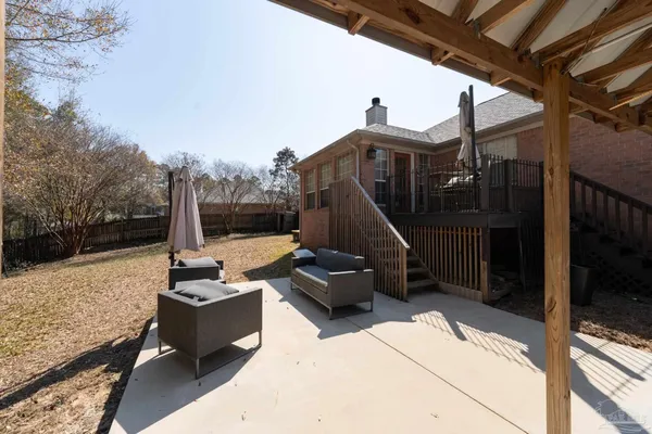 a view of a patio on wooden floor