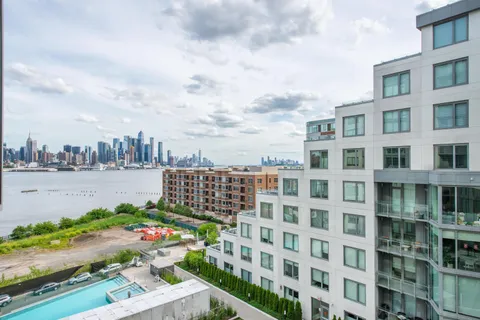 a city view with tall buildings