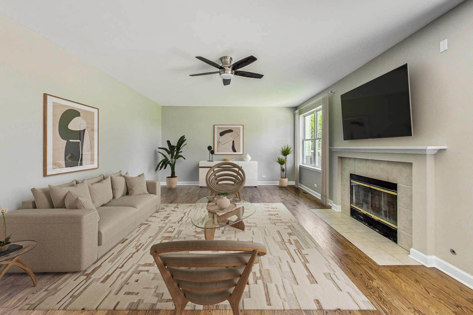 2782 Moraine Valley Road Wauconda, IL 60084 - Photo 6 of 24 a living room with furniture a flat screen tv and a fireplace