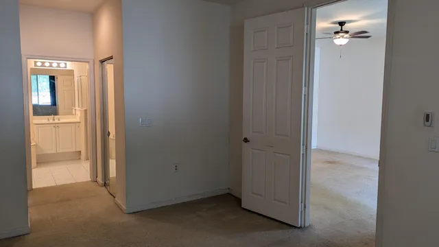 a view of a bathroom from a bathroom