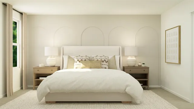 a bedroom with a bed and a dresser