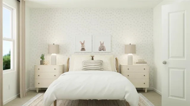 a bedroom with a bed and a night stand