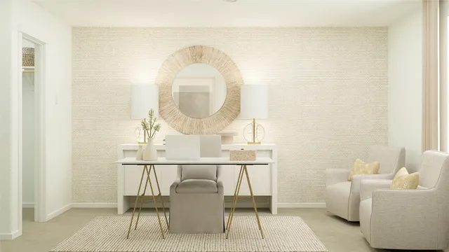 a living room with a table and chairs