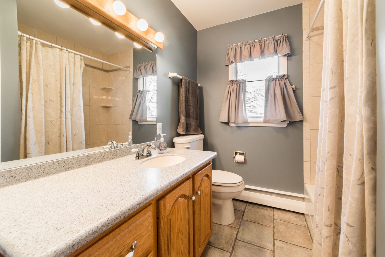 13369 Ash Road Genoa, IL 60135 - Photo 12 of 26 a bathroom with a granite countertop sink toilet and mirror