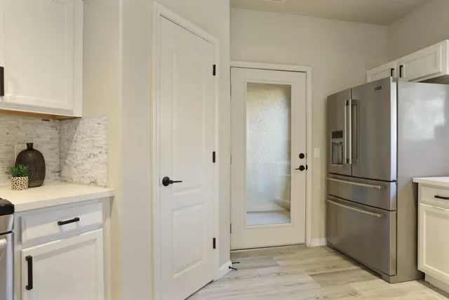 a view of a small space with a window