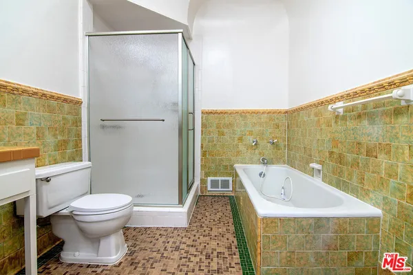 a bathroom with a toilet and a bathtub