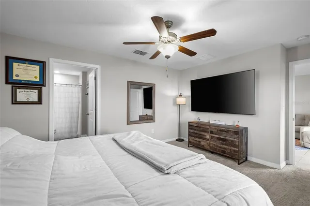 a bedroom with a flat screen television and a bed