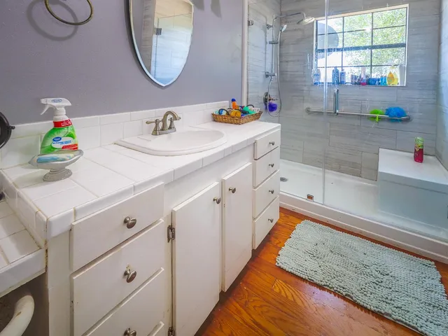 a view of a lake with a city