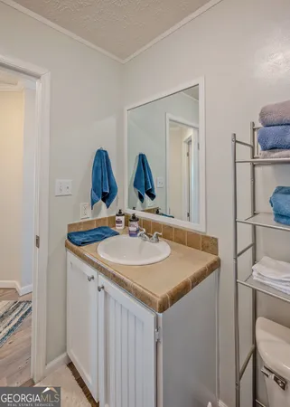 a bathroom with 2 sink and a mirror