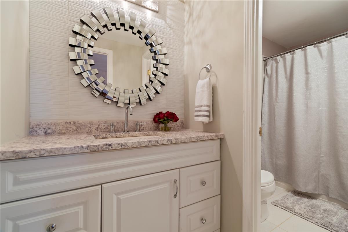 110 Stonegate Road Buffalo Grove, IL 60089 - Photo 21 of 25 a bathroom with a granite countertop sink and a mirror