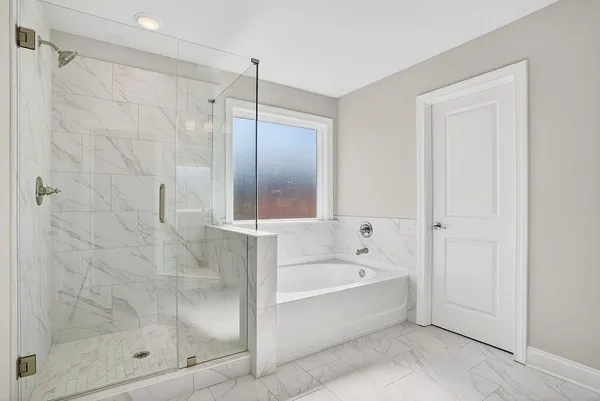 a bathroom with a bathtub