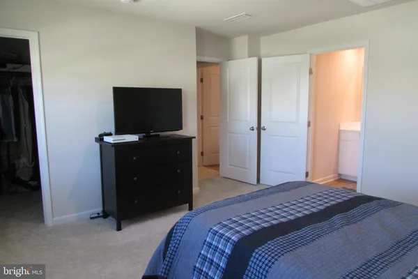 a bedroom with a bed and television