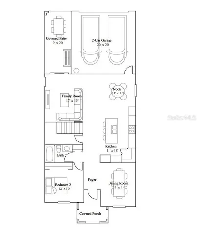 a picture of a bench in front of a wall