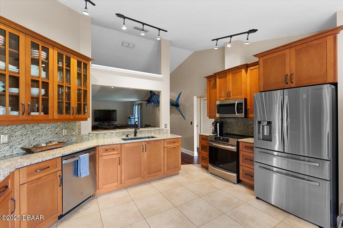 6225 Ranier Circle Port Orange, FL 32127 - Photo 5 of 50 a kitchen with stainless steel appliances granite countertop a refrigerator and a sink