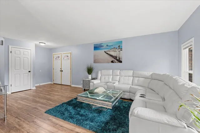 a living room with furniture and a rug