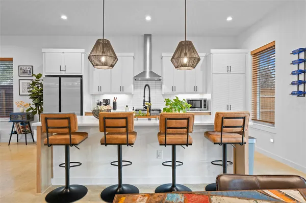 an outdoor space with furniture