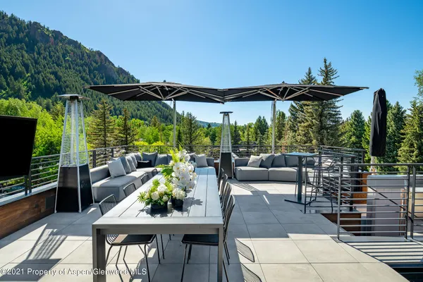 a view of outdoor space with seating
