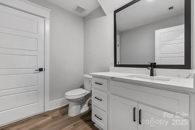 a bathroom with a toilet a sink and mirror