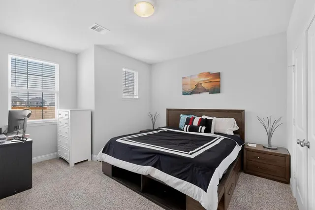 a bedroom with a bed and a couch